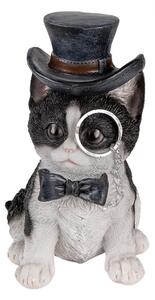 Dekorativní soška kočky s kloboukem a lupou – 11x9x17 cm