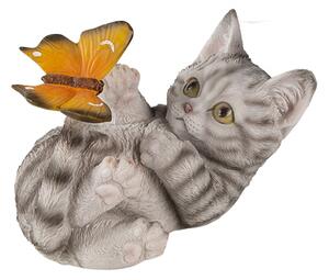 Dekorativní soška hrající si kočičky s motýlem – 14x8x11 cm