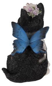 Dekorativní soška černo bílého koťátka s křídly motýla – 12x10x15 cm