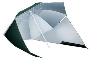 Outsunny 2-v-1 Slunečník na Pláž a Plážový Stan Tmavě Zelený Φ210xH222cm | Aosom