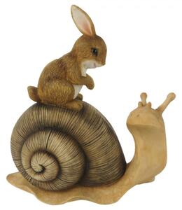Dekorace sedící králík na šnekovi – 13x6x14 cm