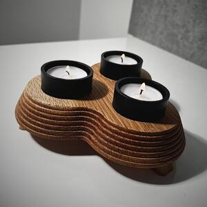 Wooden Mooden Dřevěný svícen na nožkách se třemi hliníkovými kalíšky