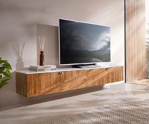 DELIFE TV stolek Bahan 200 cm mango teak 4 dvířka mramorová deska bílá závěsný