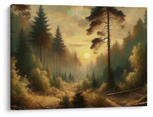 Obraz - Slunce zářící lesem (70x50 cm)