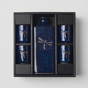 Made in Japan (MIJ) Sake Set Dark Blue Dragonfly 5 ks