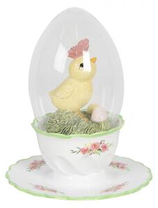 Velikonoční dekorace Kuře ve skleněném vajíčku – 12x15 cm