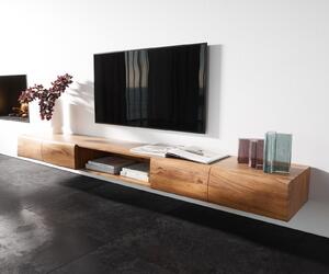 DELIFE TV stolek New Live-Edge 240 cm akácie přírodní 4 dvířka 1 přihrádka závěsný