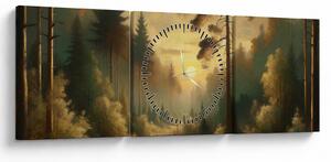 Obraz - Slunce zářící lesem (s hodinami) (90x30 cm)