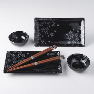 Made in Japan (MIJ) Sushi Set Black Sakura 4 ks s hůlkami