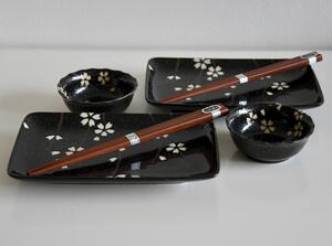 Made in Japan (MIJ) Sushi Set 4 ks černý s bílými okvětními lístky