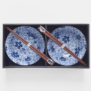 Made in Japan (MIJ) Set Misek White with Blue Blossom 2 x 400 ml s hůlkami