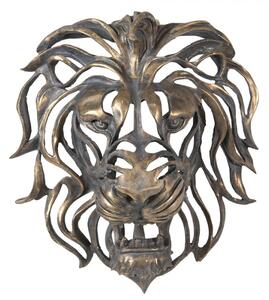 Zlatá nástěnná dekorativní hlava lva s patinou – 42x23x46 cm