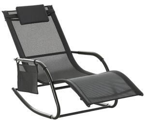 Zahradní houpací křeslo Outsunny s polstrovanými opěrkami, opěrkou hlavy a boční kapsou, nosnost 120 kg pro zahradu, terasu a patio 150x62x88 cm Černé