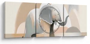 Obraz - Slůně v pastelových barvách (s hodinami) (90x30 cm)