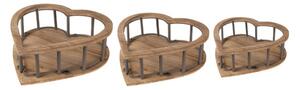3ks hnědý dřevěný úložný košík ve tvaru srdce – 33x33x10 / 26x26x9 / 20x20x8 cm