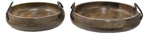 2ks dřevěné dekorační mísy s kovovými uchy Hansje – 36x12 / 29x11 cm