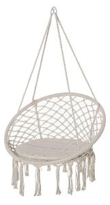 Outsunny Kulatý Závěsný Závěs s Ø60 cm Houpacím Křeslem s Polštářem a Bavlněným Lanem pro Vnitřní i Venkovní Použití 80x80x42 cm Béžová | Aosom