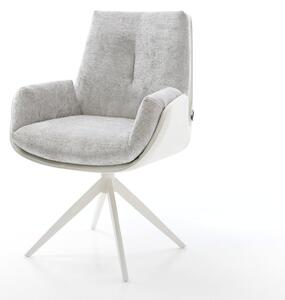 DELIFE Jídelní židle Clea-Flex kombinace materiálů pravá kůže bílá stříbrně šedá široká křížová podnož bílá 360° otočná houpací funkce