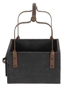 Černá dřevěná retro bedýnka s rukojetí – 24x19x28 cm