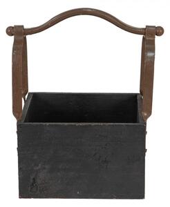 Černá dřevěná retro bedýnka s rukojetí – 24x19x28 cm