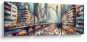 Obraz - Život velkoměsta (s hodinami) (90x30 cm)