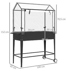 Podlokálně zvýšený záhon Outsunny s PVC krytem, zvýšený květináč na kolečkách, rolovací zipová dvířka a odtokový otvor, mini skleník na zeleninu, květ