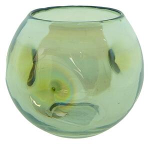 Zelená ručně foukaná skleněná váza/ svícen – 12x12 cm