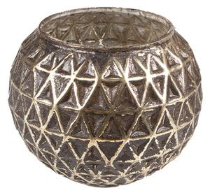 Stříbrný antik skleněný svícen na čajovou svíčku – 13x10 cm