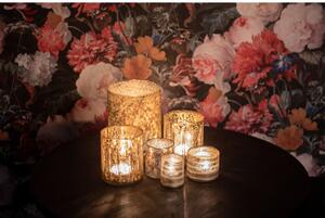 Růžovo-zlatý skleněný svícen na čajové svíčky – 9x9 cm