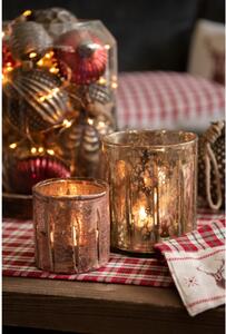 Růžovo-zlatý skleněný svícen na čajové svíčky – 9x9 cm