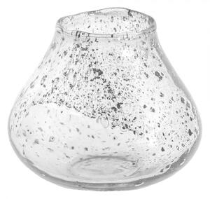 Transparentní nepravidelný skleněný svícen s bublinkami – 13x12 cm