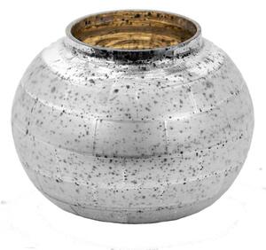 Stříbrný antik skleněný svícen na čajovou svíčku – 11x8 cm