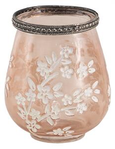 Béžovo-hnědý skleněný svícen na čajovou svíčku s květy Onfroi – 9x11 cm