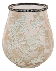 Béžovo-hnědý skleněný svícen na čajovou svíčku s květy Onfroi – 10x9 cm