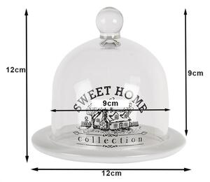 Skleněný poklop Sweet Home s bílou miskou – 12x12 cm