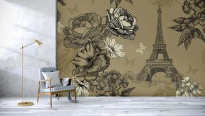 Malvis ® Tapeta Eiffelova věž květiny Vel. (šířka x výška): 288 x 200 cm