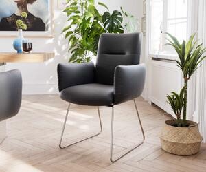 DELIFE Jídelní židle Jova-Flex s područkami pravá kůže černá tenká podnož nerezová ocel taštičkové pružiny