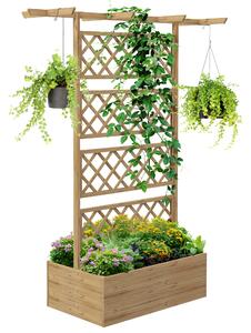 Outsunny Květináč s treláží pro popínavé rostliny, zeleninu a květiny - předolejované smrkové dřevo, rozměry 160L x 55Š x 183V cm, efekt přírodního dř