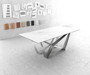 DELIFE Jídelní stůl Edge 200x100 cm keramika Laminam® Statuarietto bílá Spider plochá ocel nerezová ocel