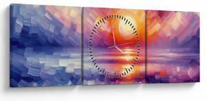 Obraz - Barevný umělecký západ slunce (s hodinami) (90x30 cm)