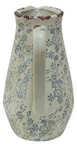 Dekorativní béžový keramický džbán se šedými květy Soleil M – 20x14x25 cm