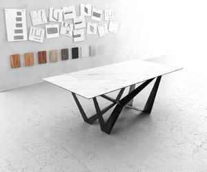 DELIFE Jídelní stůl Edge 200x100 cm keramika Laminam® Statuarietto bílá středová podnož plochá ocel černá