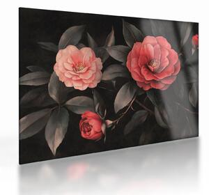 Skleněný obraz - Červené květy na temném pozadí (70x50 cm)