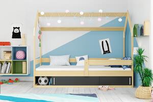 BMS Group Dětská postel domeček s úložným prostorem 160x80 borovice Barva výplně dvířek: Grafit