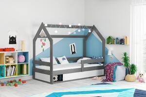BMS Group Dětská postel domeček s úložným prostorem 160x80 grafit Barva výplně dvířek: Bílá