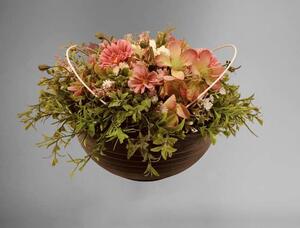 Aranžmá - mix umělých květin- barva růžová - mísa KERAMIKA na hrob, pr.30cm