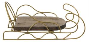 Zlaté kovové sáňky s dřevěnou deskou – 26x13x12 cm