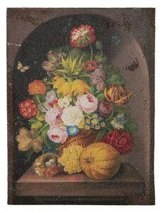 Obraz s květinami ve váze na jutovém podkladu – 30x2x40 cm
