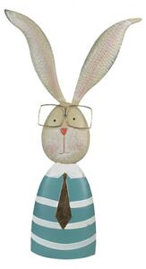 Veliká kovová dekorace králík v pruhovaném triku s brýlemi – 30x11x67 cm