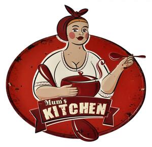 Červená nástěnná kovová cedule Mums Kitchen – 60x1x61 cm